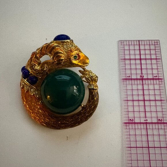 Vintage Gem Craft ram's head brooch in gold metal, enamel and glass stones - Picture 6 of 9